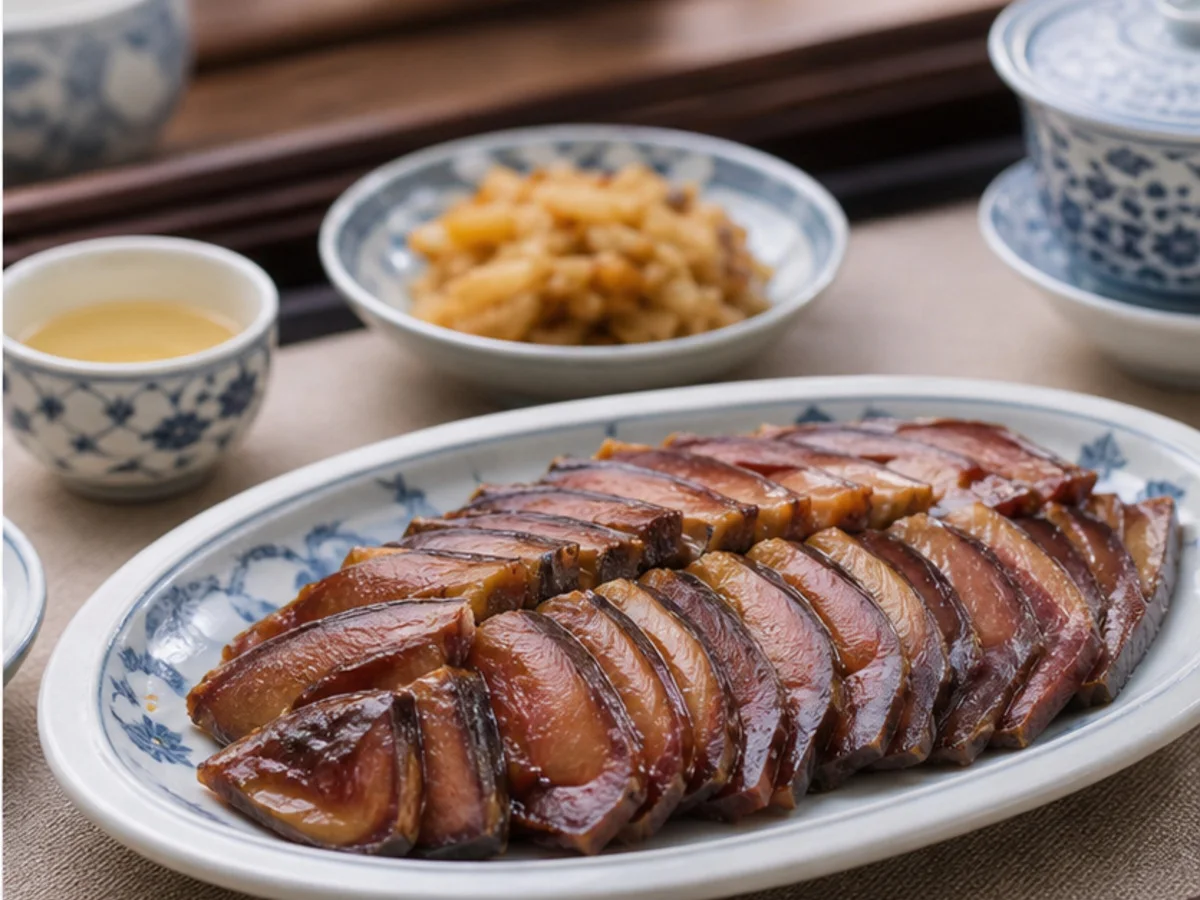 Plate of Shanghai xun yu served as a cold appetizer