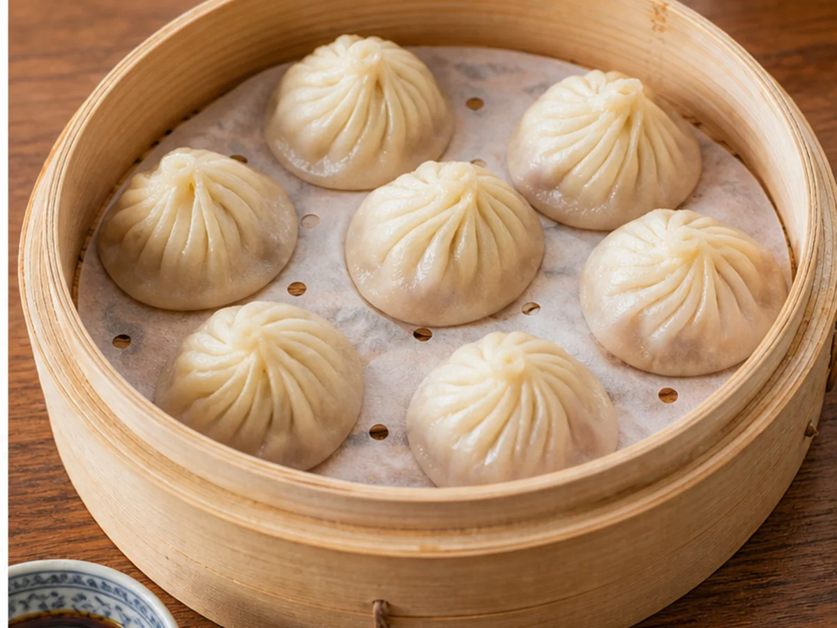 Bamboo steamer of Shanghai xiaolongbao soup dumplings